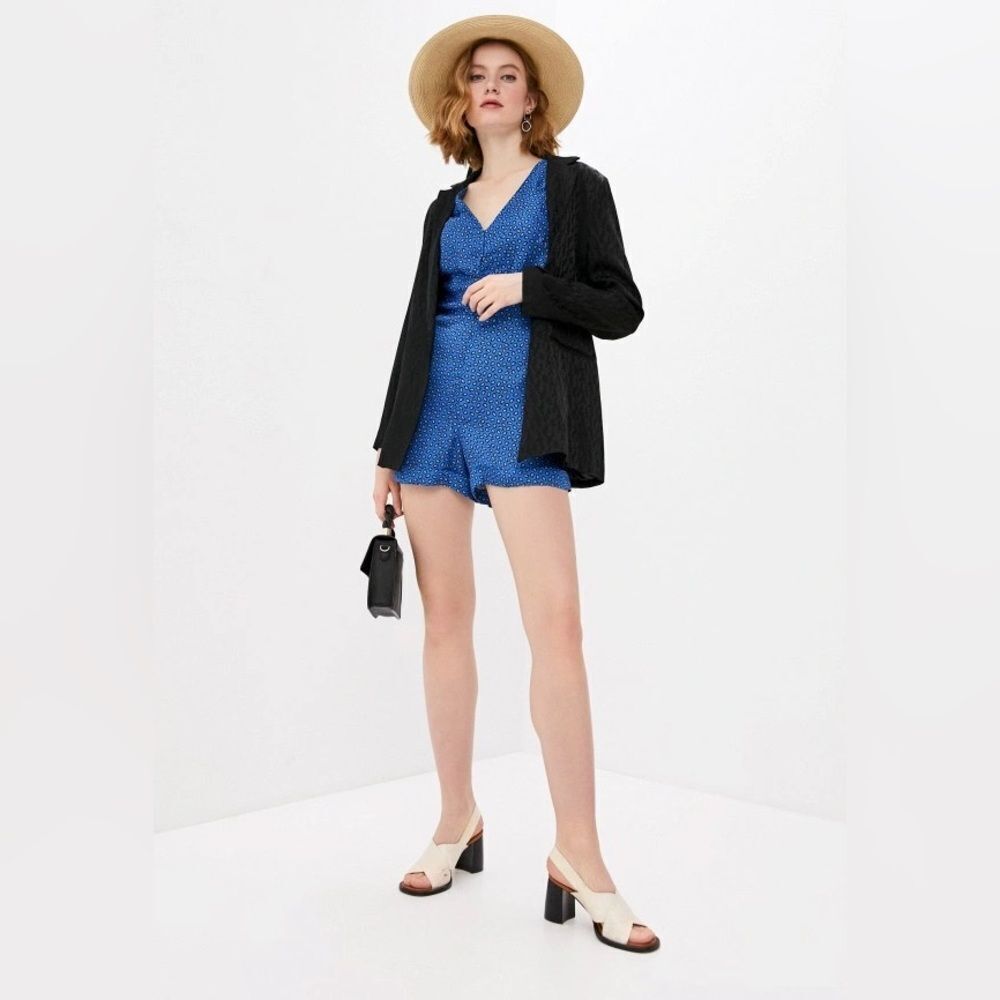 NWOT Maje Ilona Paisley Print Satin Ruched Playsuit Romper in Blue Sz EU40 US L - Picture 2 of 16